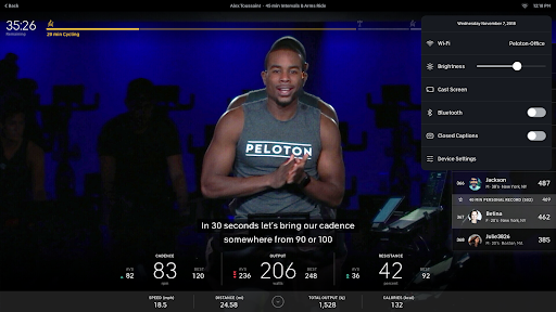 Peloton class with closed captions enabled. 